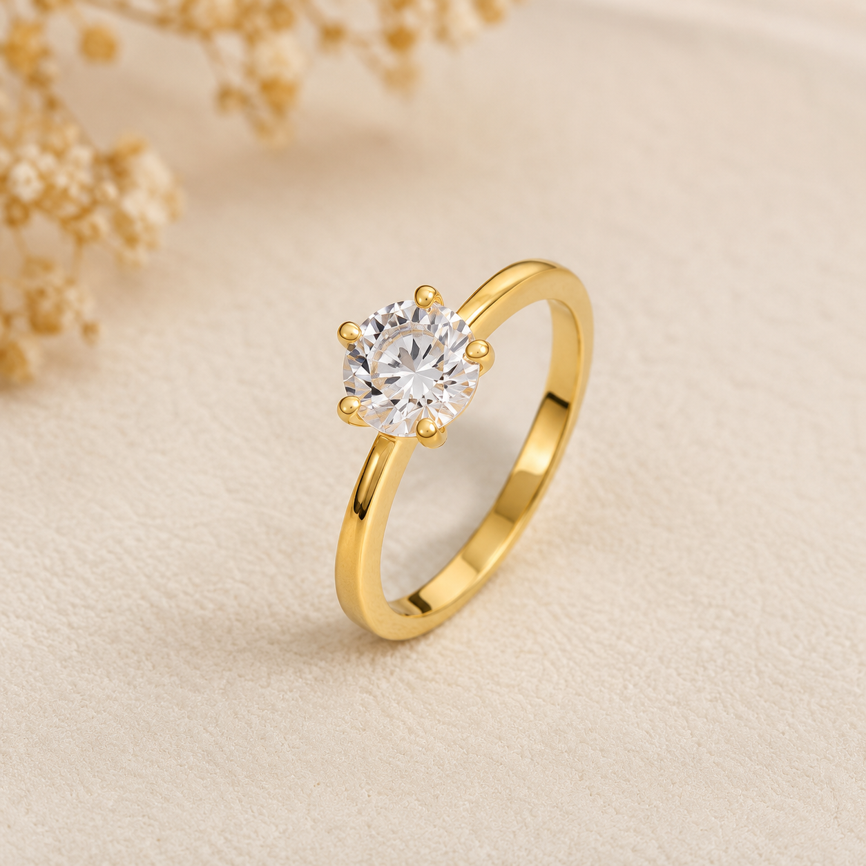 Elegant Solitaire Gold-Plated Finger Ring for Women
