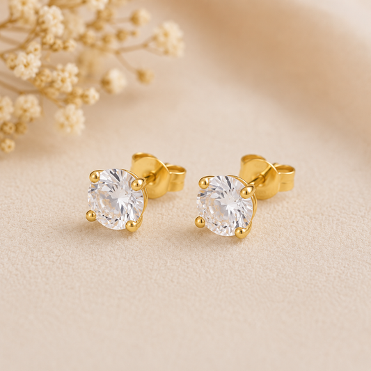 Elegant Gold-Plated Crystal Stud Earrings for Women
