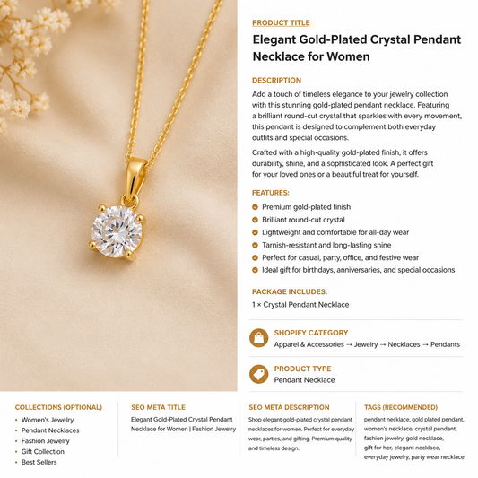 Elegant Gold-Plated Crystal Pendant Necklace for Women